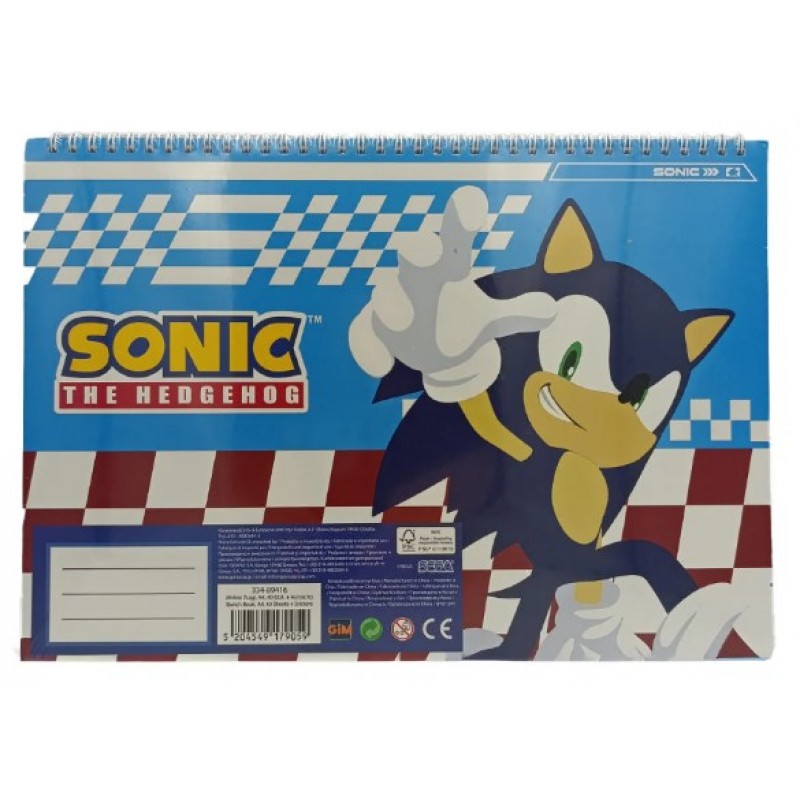 Μπλοκ Ζωγραφικής Με Αυτοκόλλητα Sonic Classic 40 Φύλλα Gim 