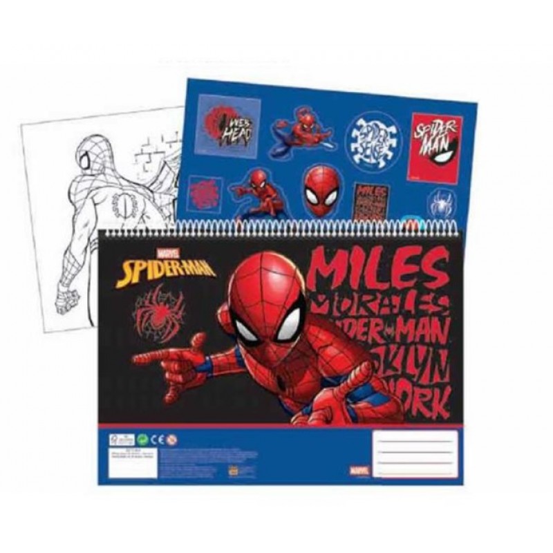 Μπλοκ Ζωγραφικής Σπιράλ Με Αυτοκόλλητα Spiderman 40 Φύλλων Gim 