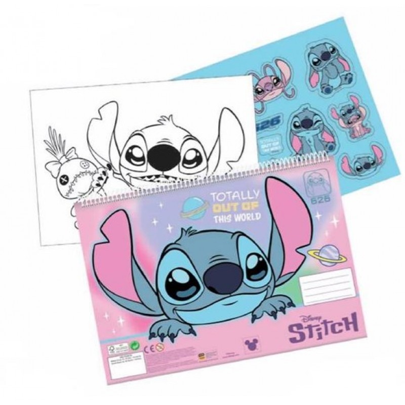 Μπλοκ Ζωγραφικής Σπιράλ Με Αυτοκόλλητα Stitch 40 Φύλλων Gim 