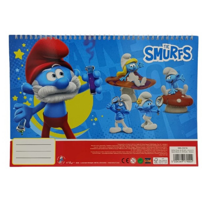 Μπλοκ Ζωγραφικής Με Αυτοκόλλητα Smurfs 40 Φύλλα Gim 