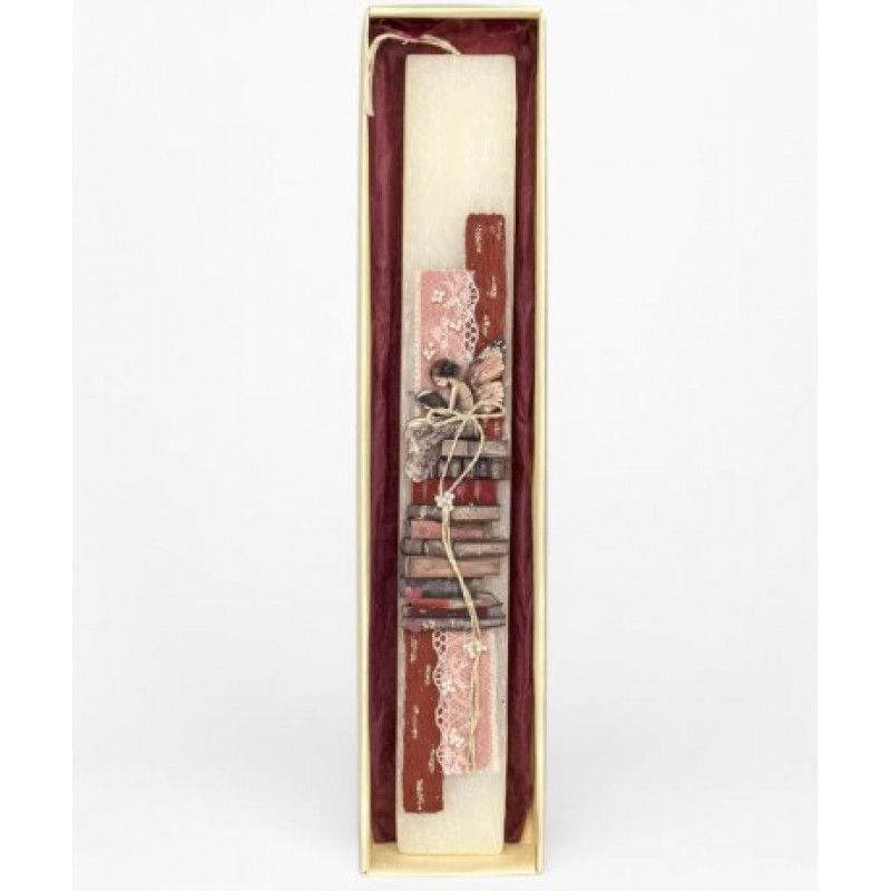 Πασχαλινή Λαμπάδα Πλακέ με Νεράιδα Βιβλία Λευκή Δημιουργίες