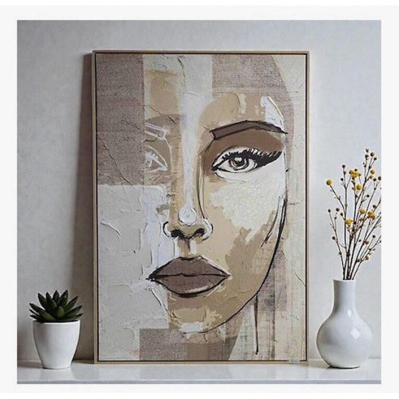 Πίνακας Καμβάς Πλαίσιο Πρόσωπο Μπεζ-Καφέ 80x120Εκ Estheti 