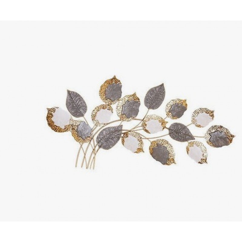 Διακοσμητικό Τοίχου Φύλλα από Μέταλλο Λευκό-Γκρι-Χρυσό 118x5.5x60Εκ Estheti