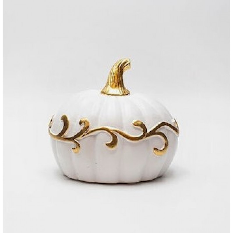 Διακοσμητική Κολοκύθα Πολυρεζίνη Λευκό-Χρυσό 12.5x12.5x10.9Εκ Estheti