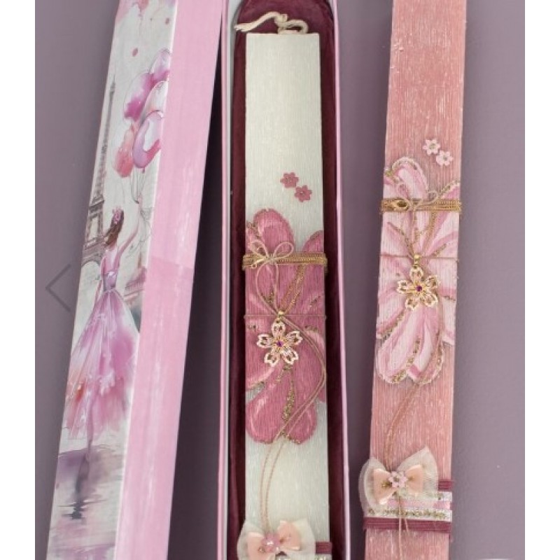 Πασχαλινή Λαμπάδα Ζωγραφισμένη με Κρεμαστό Λουλούδι Λευκή Δημιουργίες