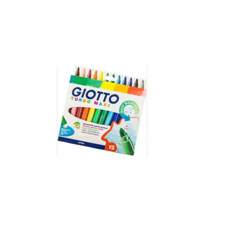 Giotto Turbo Maxi Μαρκαδόροι Ζωγραφικής 5mm Χονδροί, Πλενόμενοι Σετ 12 χρώματα