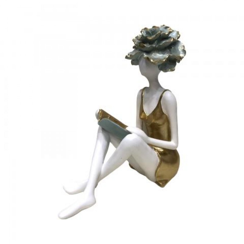 Διακοσμητικό Επιτραπέζιο Polyresin Κοπέλα Χρυσό Λευκό Βεραμάν 9Χ21Χ24 εκ 52580