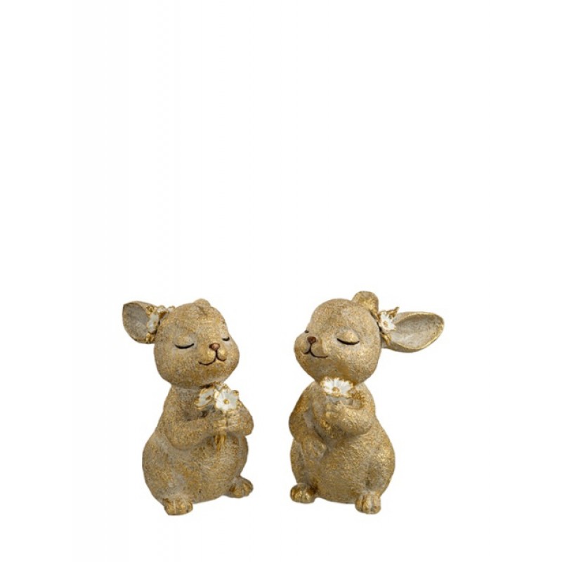 Ζευγάρι Λαγοί Πολυεστερικοί Με Λουλούδια (Τιμή Τεμαχίου) 12x8.5x12.5 Εκ Zen