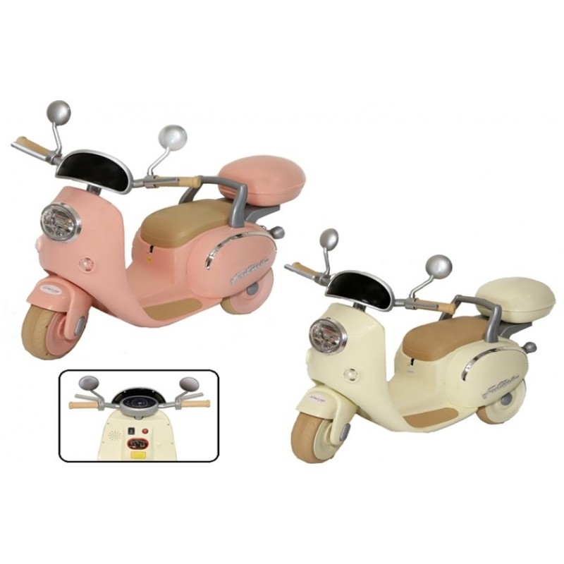 Ηλεκτροκίνητη Μοτοσυκλέτα Με 3 Ρόδες Βέσπα Με Φώτα Μπαγκαζιέρα και Μουσική 6V 92 x 35 x 75  Kider Toys