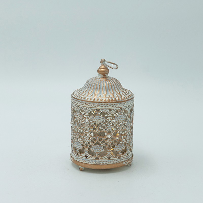 Διακοσμητικό Φανάρι Μεταλλικό Με Μπαταρία Λευκό-Χρυσό 7.5x7.5x13.5Εκ Estheti