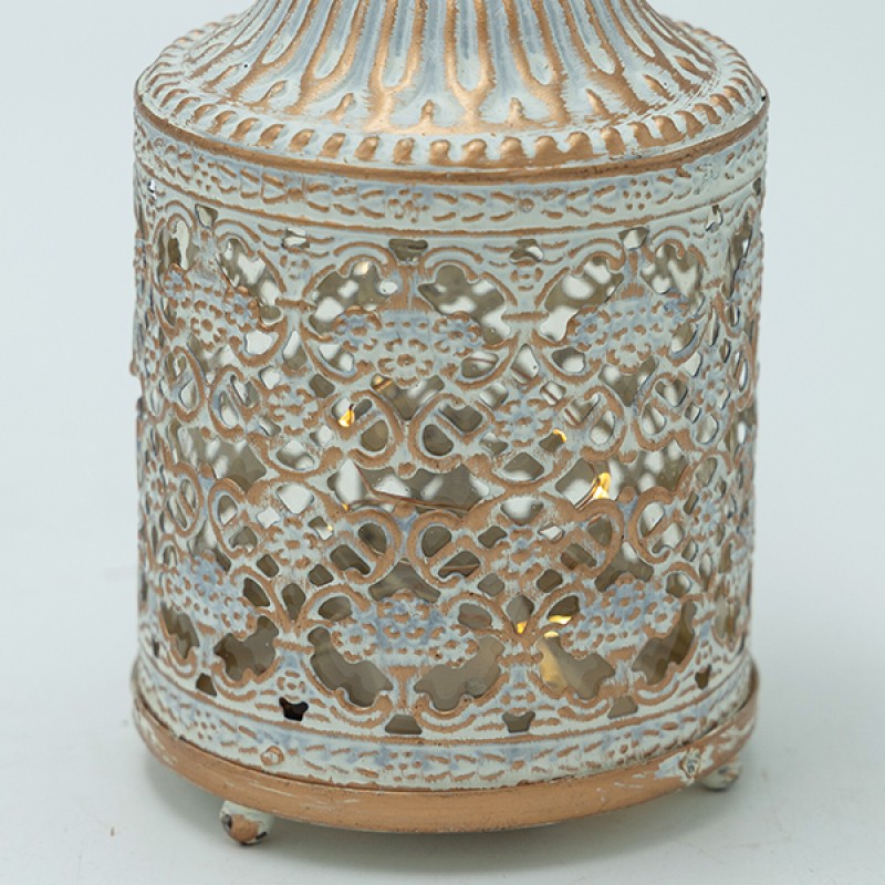 Διακοσμητικό Φανάρι Μεταλλικό Με Μπαταρία Λευκό-Χρυσό 7.5x7.5x13.5Εκ Estheti