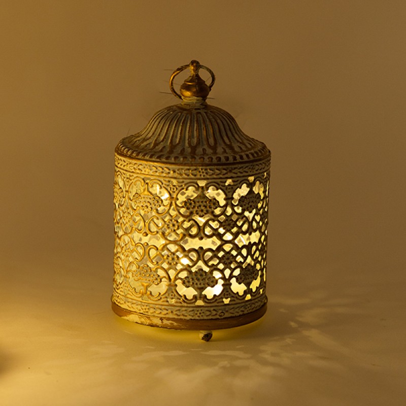 Διακοσμητικό Φανάρι Μεταλλικό Με Μπαταρία Λευκό-Χρυσό 7.5x7.5x13.5Εκ Estheti