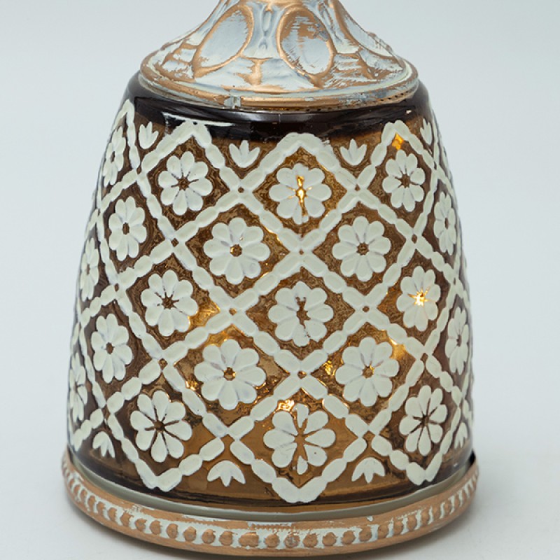 Διακοσμητικό Φανάρι Μεταλλικό -Γυάλινο Με Μπαταρία Λευκό-Χρυσό-Μελί 9x9x14Εκ EsthetiΙ 