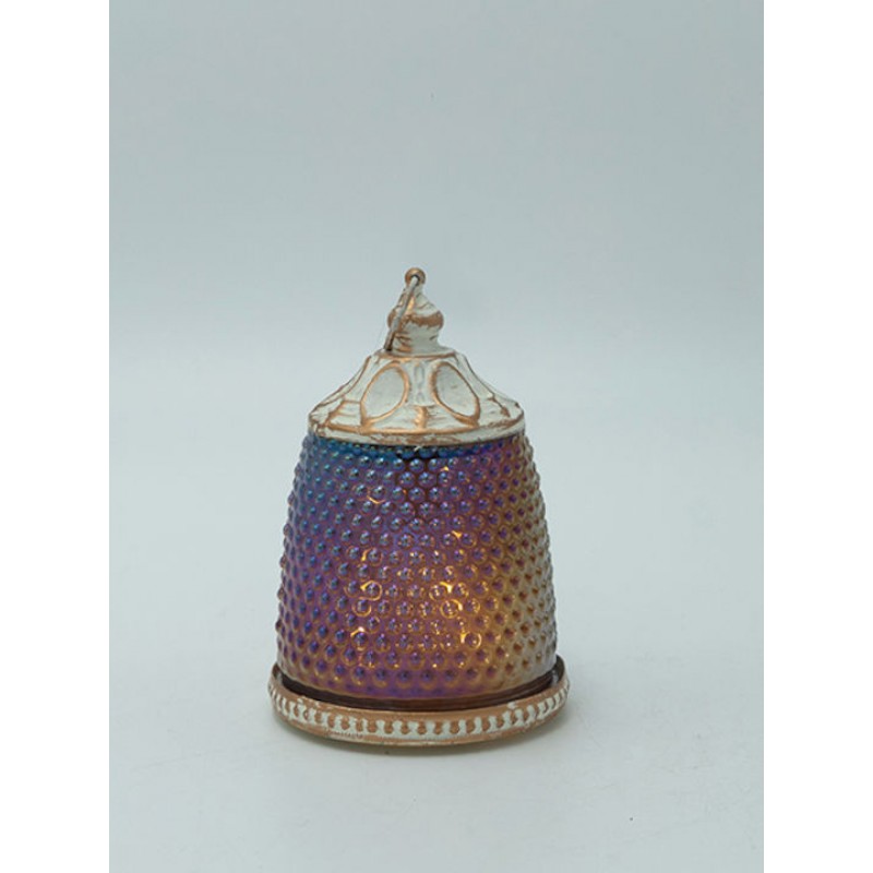 Διακοσμητικό Φανάρι Μεταλλικό -Γυάλινο Με Μπαταρία Λευκό-Χρυσό-Μελί 10x10x3,5Εκ EsthetiΙ