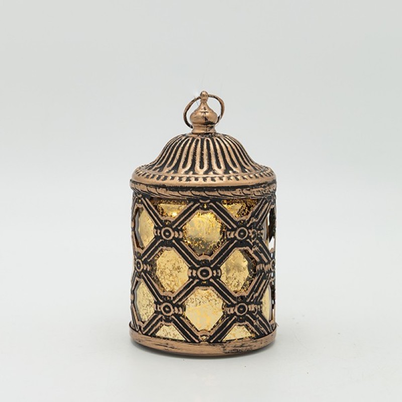 Διακοσμητικό Φανάρι Μεταλλικό -Γυάλινο Με Μπαταρία Λευκό-Χρυσό-Μαύρο 9x9x13Εκ EsthetiΙ 