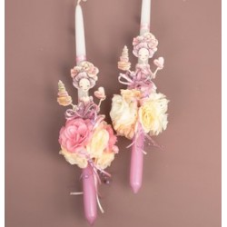 Χειροποίητη Λαμπάδα με Ξύλινο Διακοσμητικό Αντουανέτα με Πον Πον & Μακαρόν Δημιουργίες