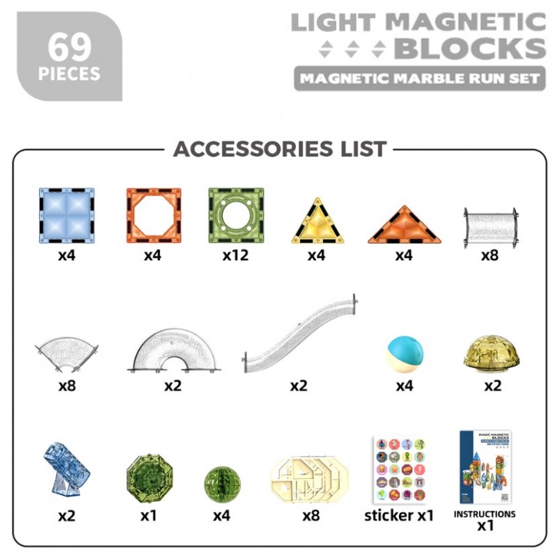 Μαγνητικά Φωτεινά Πλακίδια 69τμχ Με Μπάλες Lazarid