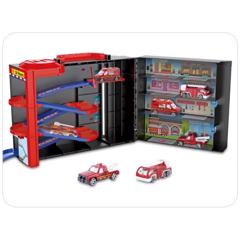 Φορητός Σταθμός Πυροσβεστικής Με 10τμχ Μεταλλικά Αυτοκίνητα Lazarid