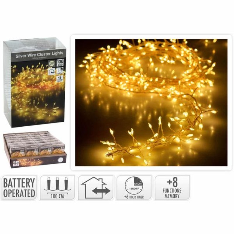 100 Micro LED Λαμπάκια Cluster 100cm Ασημί Καλώδιο Θερμό Λευκό LED Με TRY ME Epam