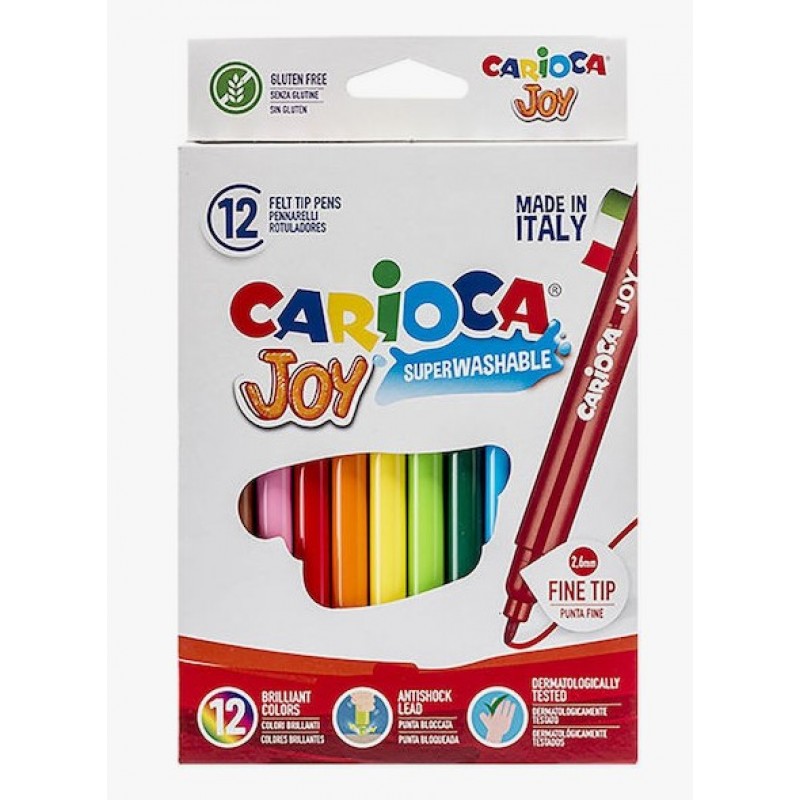 Μαρκαδόροι Ζωγραφικής Joy 2.6mm Λεπτοί, Πλενόμενοι Σετ 12 χρώματα Carioca  