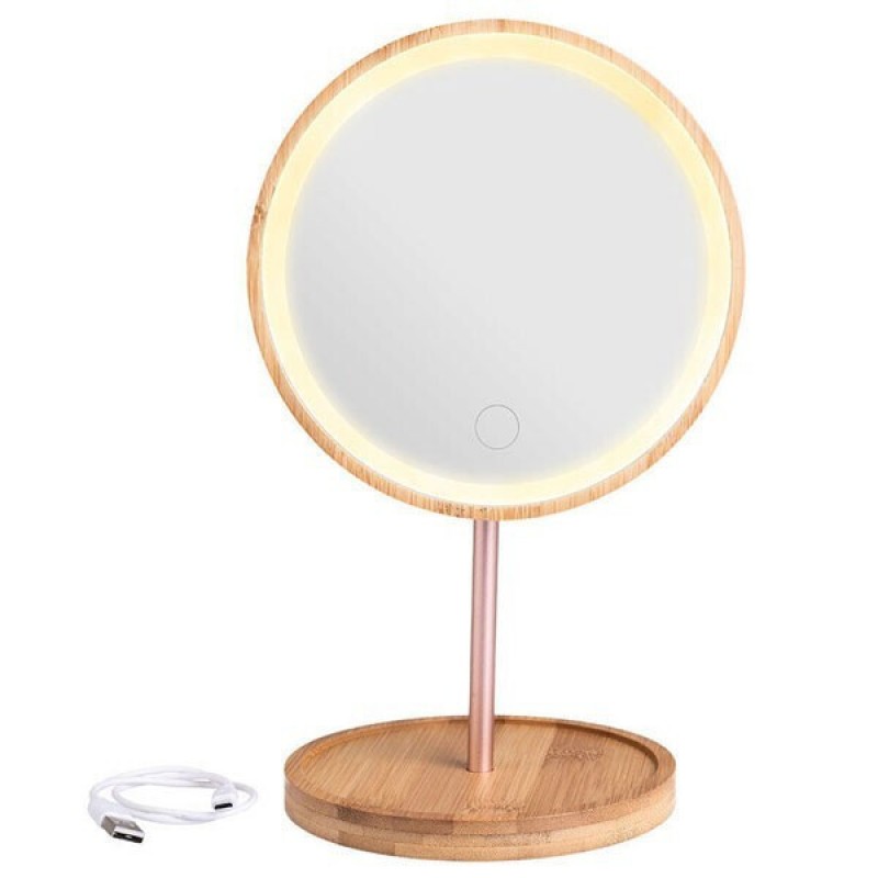 Καθρέφτης Επιτραπέζιος με LED Φωτισμό Bamboo Essentials 18x18x30εκ Estia