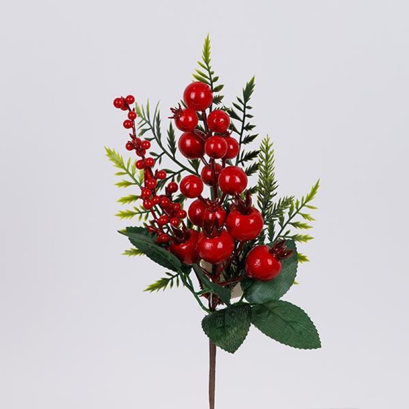 Πικάκι Με Κόκκινα Berries Kαι Κλαδί Ελάτου 29cm Eurolamp