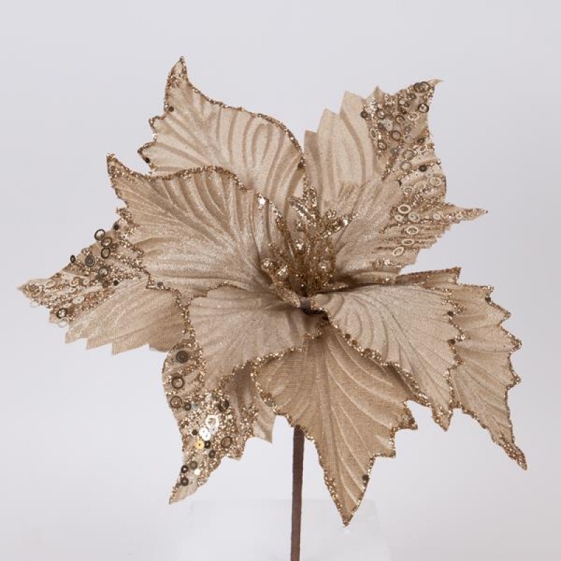 Χριστουγεννιάτικο Λουλούδι Βελούδινο Σαμπανί 32cm Eurolamp