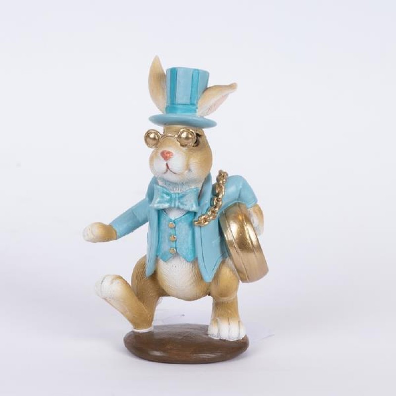 Διακοσμητικό Ποντίκι Πολυρεζίν Γαλάζιο Με Χρυσό Ρολόι 6.5x8.5x14cm Eurolamp