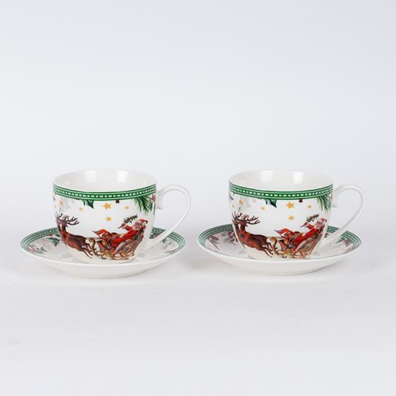 Κούπα Με Πιατάκι Και Χριστουγεννιάτικη Παράσταση Σετ 2 Τμχ Eurolamp