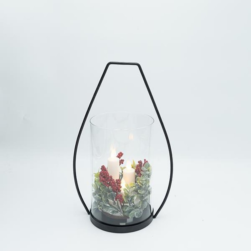 Μεταλλικό Φανάρι Μαύρο Με 3 Κεριά 19x30cm Eurolamp