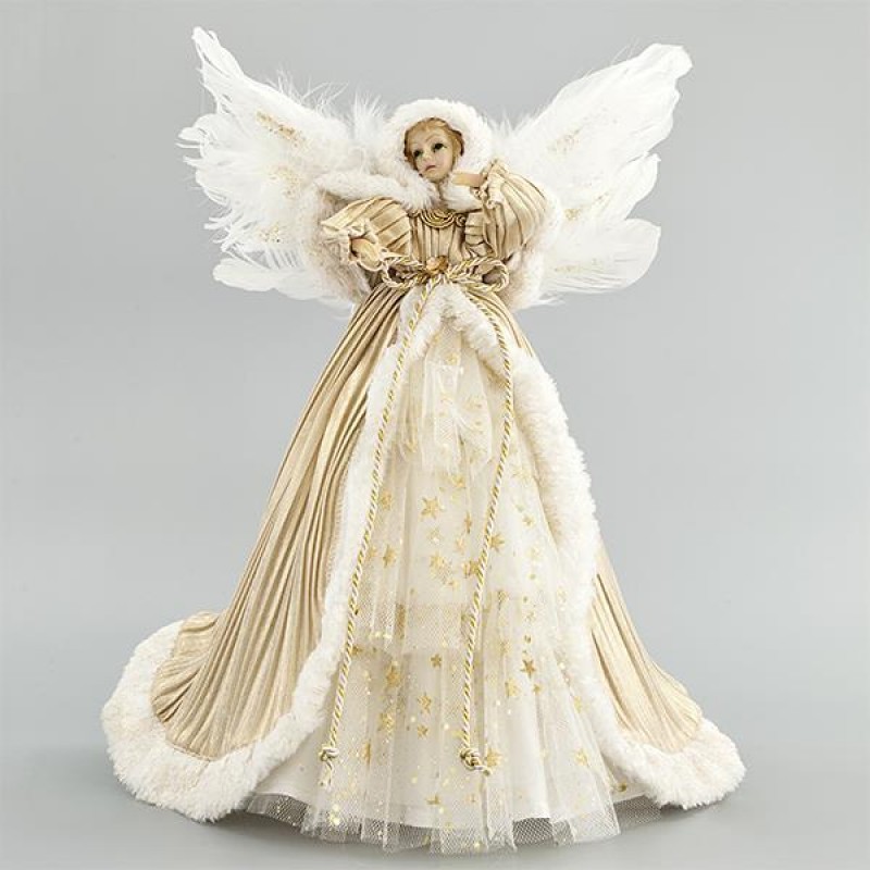 Νεράιδα Κορυφή Δέντρου Λευκή - Χρυσή Με Αστεράκια 35cm Eurolamp