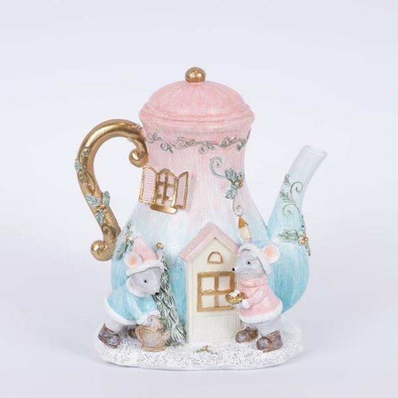 Τσαγιέρα Πολυρεζίν Ροζ Με Ποντικάκια 11.5x14.5x15.5cm Eurolamp