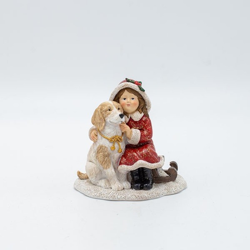 Διακοσμητικό Κοριτσάκι Με Σκυλάκι Πολυρεζίν Κόκκινο 10x10cm Eurolamp