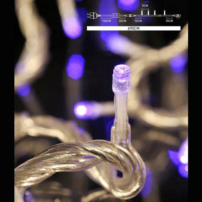 Φωτάκια 100 LED Μωβ Διάφανο Καλώδιο με Πρόγραμμα Επεκτεινόμενο 6.9m IP20 Eurolamp