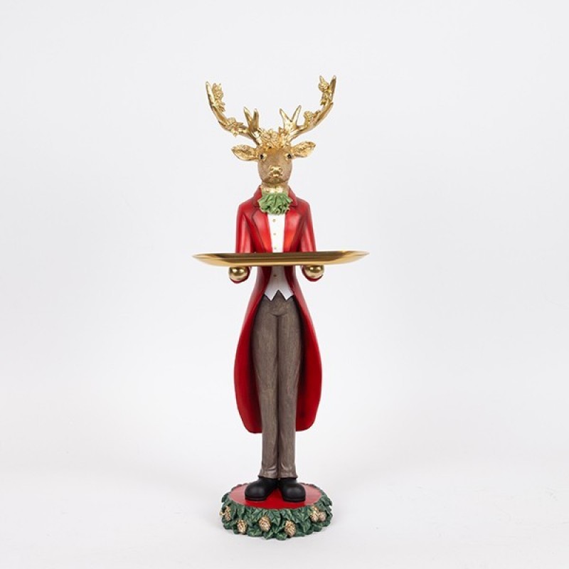 Ελάφι Με Πιατέλα Και Στολισμένα Κέρατα Πολυρεζίν 19x61cm Eurolamp