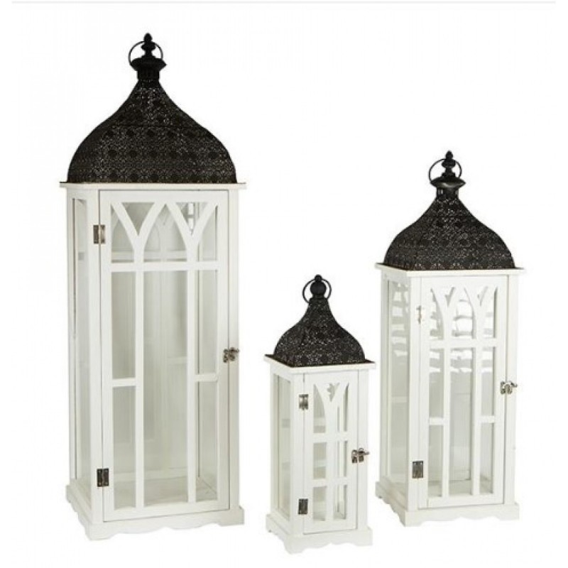 Φανάρι Μεταλλικό-Ξύλινο Λευκό 17x17x49.5Εκ Eurolamp  