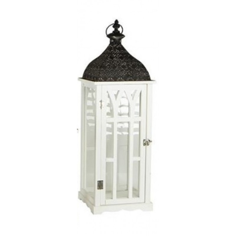 Φανάρι Μεταλλικό-Ξύλινο Λευκό 24.5x24.5x72Εκ Eurolamp