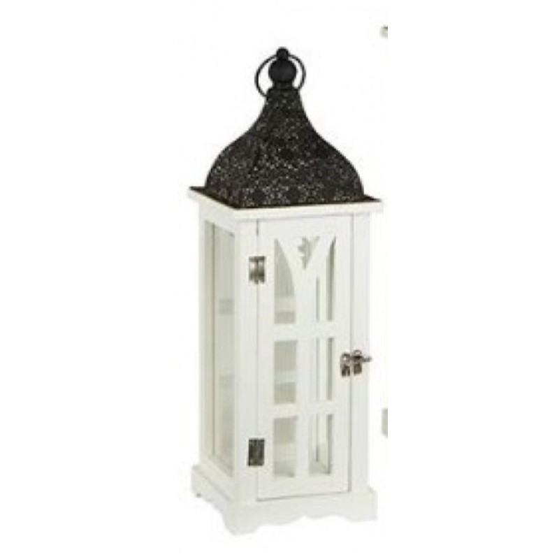 Φανάρι Μεταλλικό-Ξύλινο Λευκό 17x17x49.5Εκ Eurolamp  