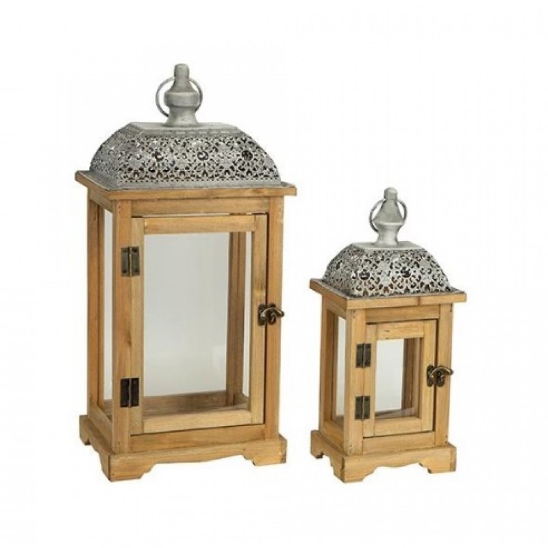 Φανάρι Μεταλλικό-Ξύλινο Γκρι 14.5x14.5x37.5Εκ Eurolamp