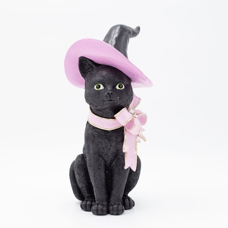 Γατούλα Μάγισσα Πολυρεζίνη Με Ροζ Φιόγκο Halloween 15.3x14.5x29.8Εκ