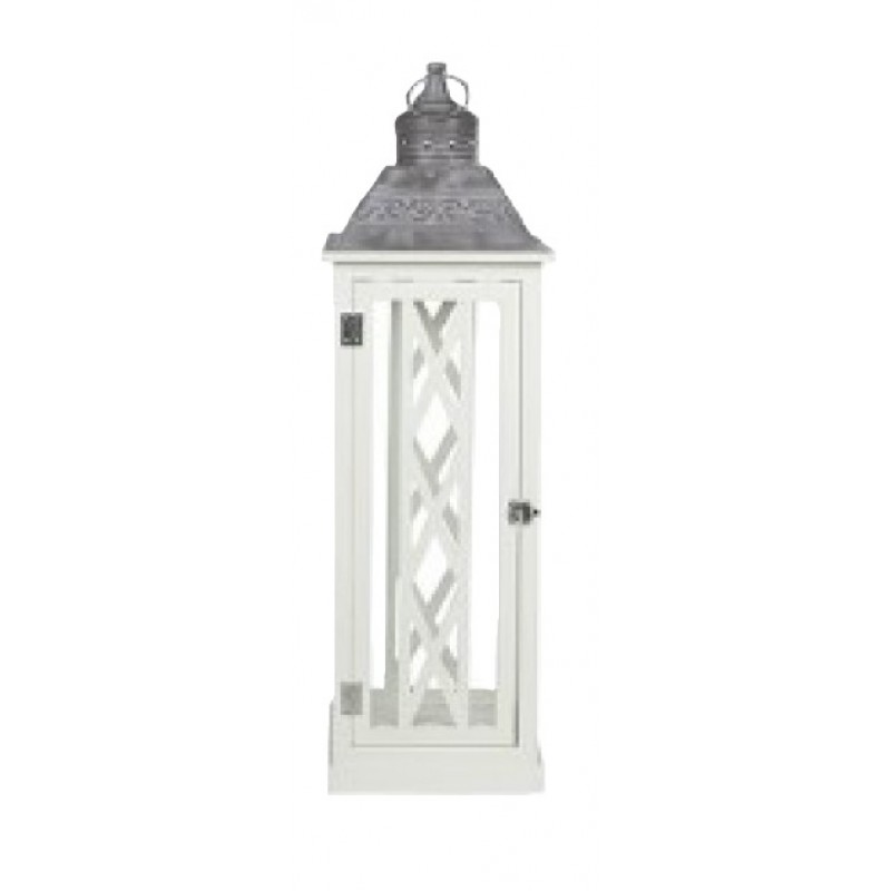 Φανάρια Μεταλλικ΄α-Ξύλινα Λευκά 24.5x24.5x79Εκ Eurolamp