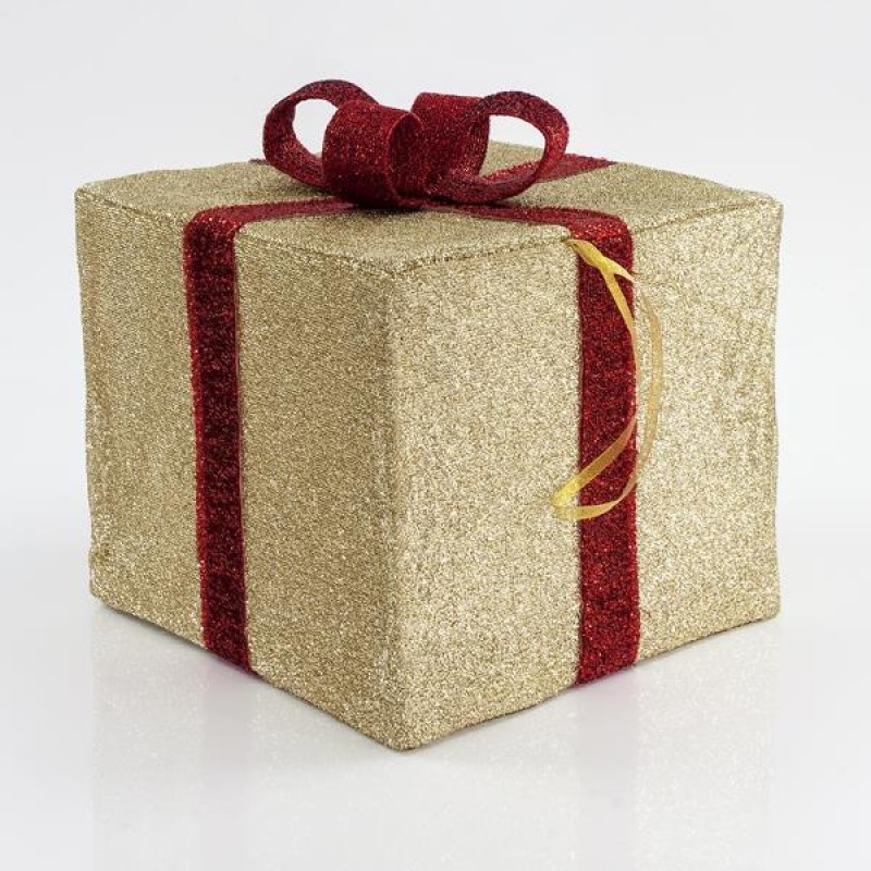 Κουτί Δώρου Υφασμάτινο Χρυσό Με Κόκκινη Κορδέλα 40cm Eurolamp