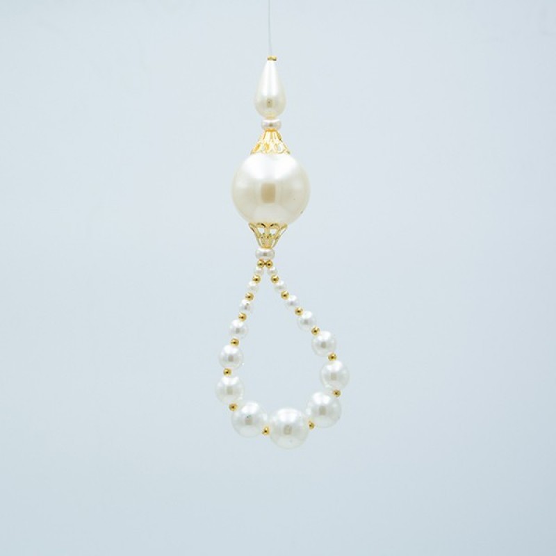 Στολίδι Με Πέρλες Λευκό Με Χρυσό 5x14cm Eurolamp