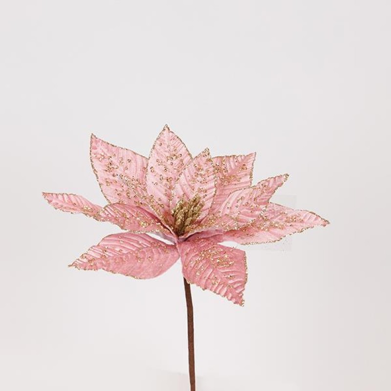 Λουλούδι Ροζ Με Σαμπανί Χάντρες 27x15cm Eurolamp