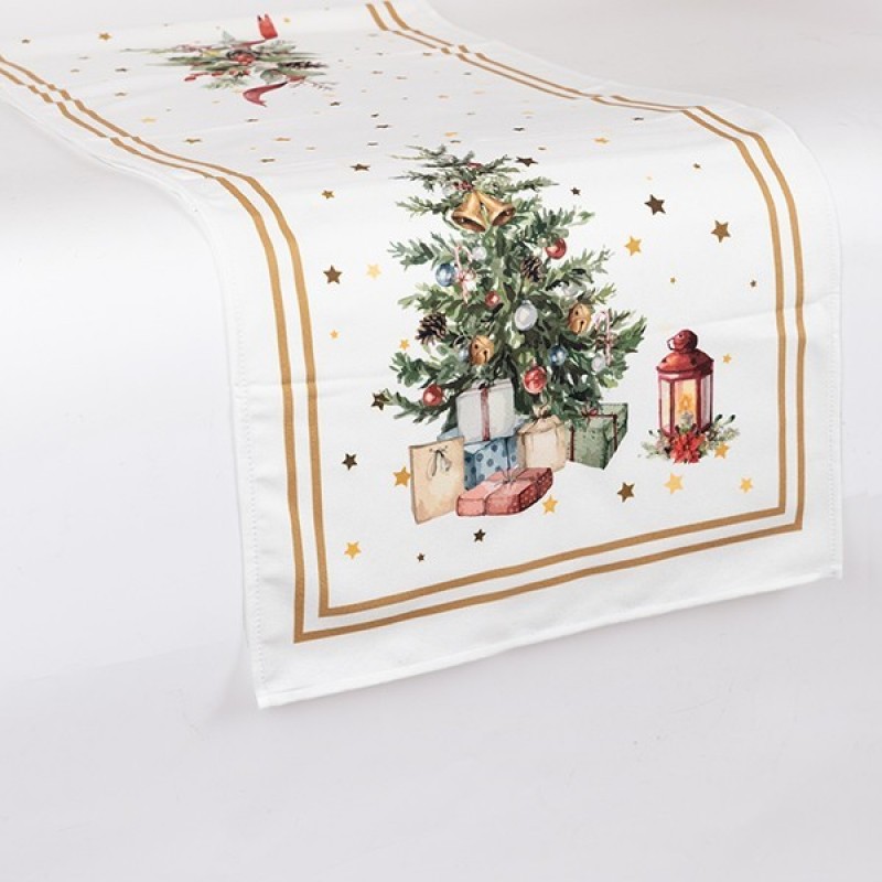 Ράνερ Λευκό Με Χριστουγεννιάτικο Δέντρο 40x140cm Eurolamp