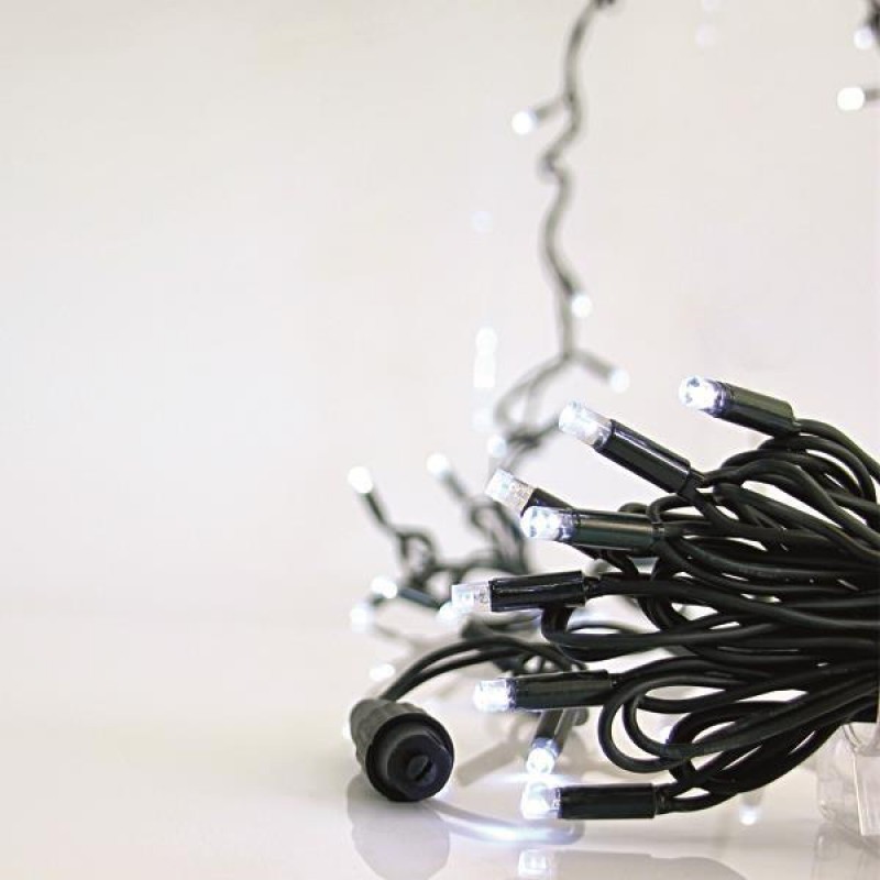 Σειρά 100 LED 5mm 230V Επέκταση Ως 9m, Πράσινο Καουτσούκ Καλώδιο 90 Λευκά LED Kαι 10 Λευκά FLASH LED, Προέκταση Παροχής 1.5cm ANA 10cm ΙΡ65 Eurolamp