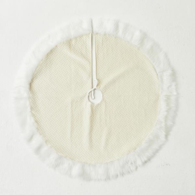 Χριστουγεννιάτικη Ποδιά Δέντρου Βελούδο Λευκή 90cm Eurolamp