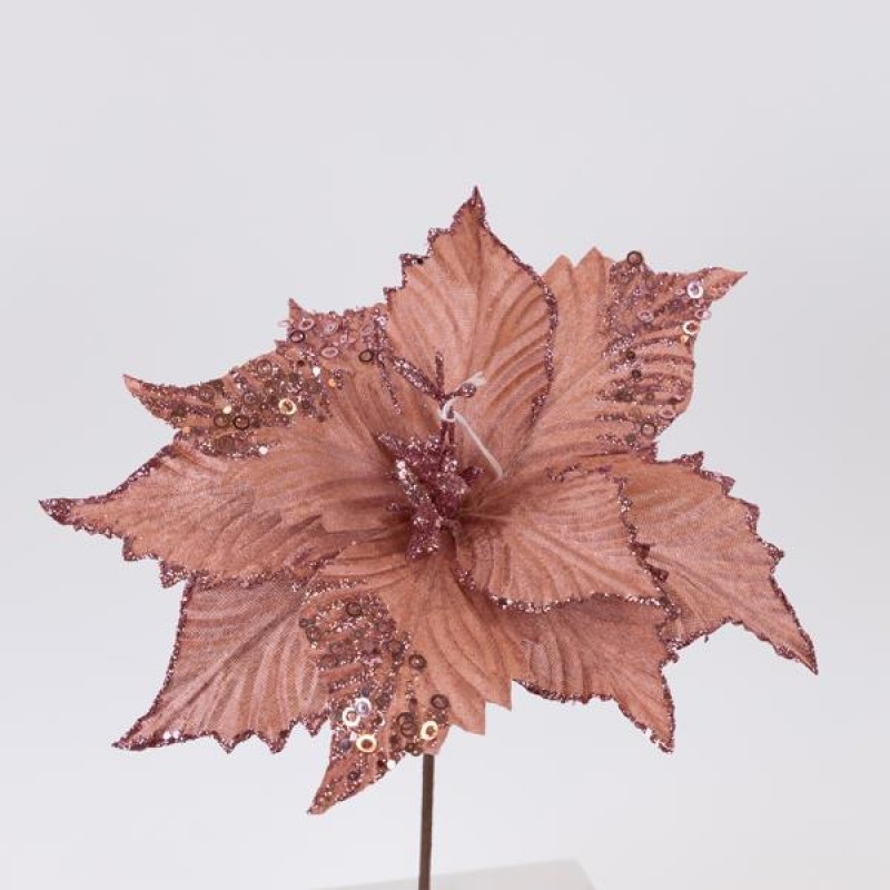 Χριστουγεννιάτικο Βελούδινο Λουλούδι Σάπιο Μήλο 32cm Eurolamp