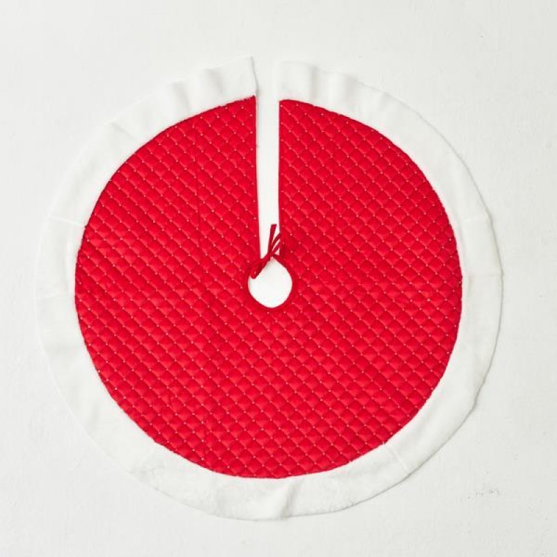 Χριστουγεννιάτικη Ποδιά Δέντρου Κόκκινη Βελούδο 90cm Eurolamp