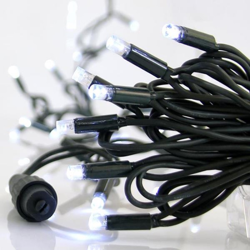 Σειρά 100 LED 5mm 230V Επέκταση Ως 9m, Πράσινο Καουτσούκ Καλώδιο 90 Λευκά LED Kαι 10 Λευκά LED, Προέκταση Παροχής 1.5cm ANA 10cm ΙΡ65 Eurolamp